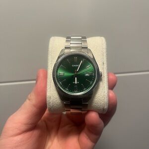 Casio Silver Watch with Emerald Green Dial